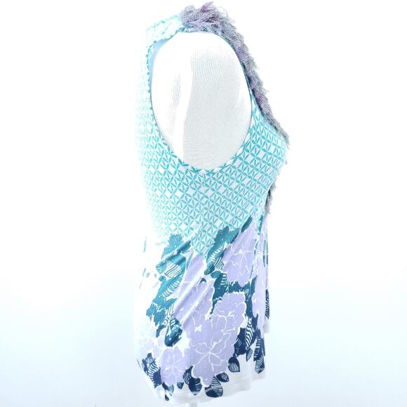 Anthro Deletta Floral Tank Elaborate Trim Linen - Picture 3 of 9